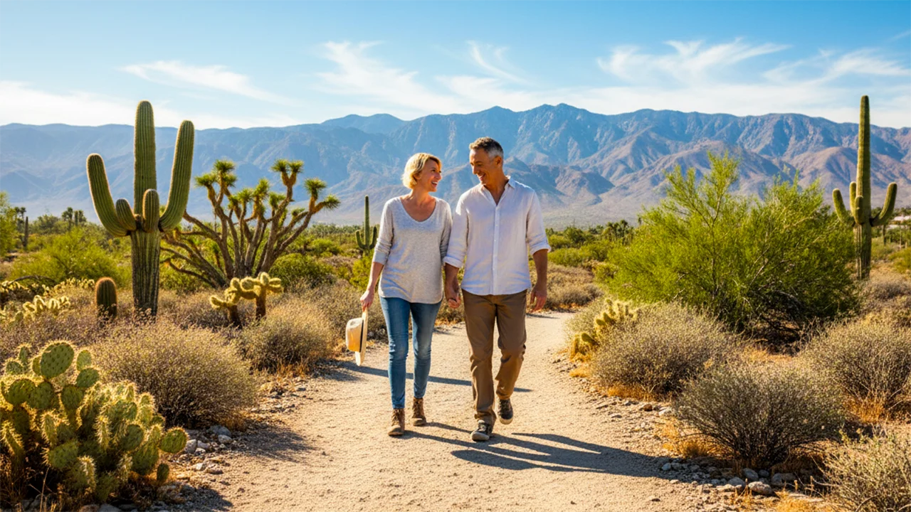 Couple enjoying the California desert near Golden Village Palms
